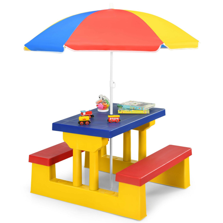 Kids Picnic Folding Table and Bench with Umbrella-Yellow - Gallery View 1 of 10