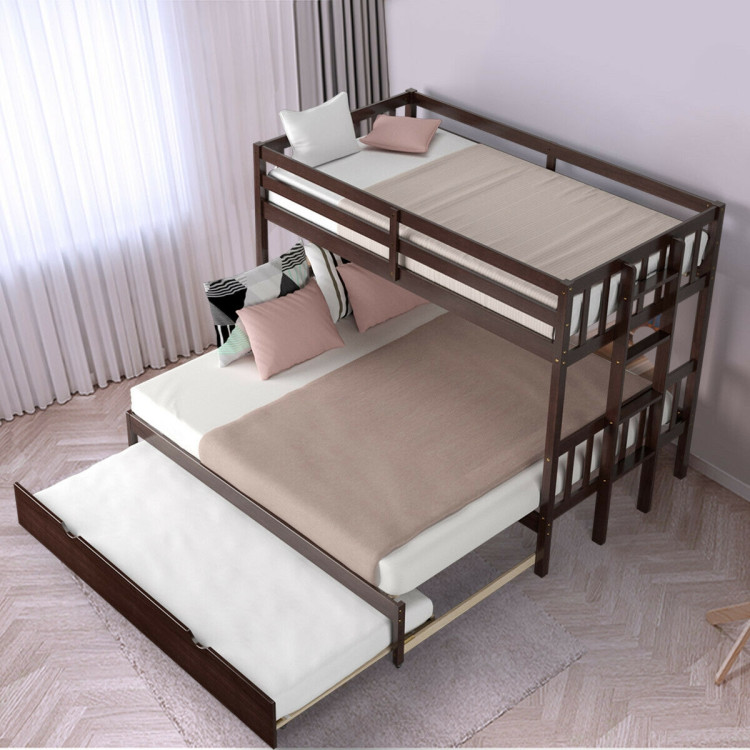 Twin Pull-Out Bunk Bed with Trundle Wooden Ladder-EspressoCostway Gallery View 1 of 11
