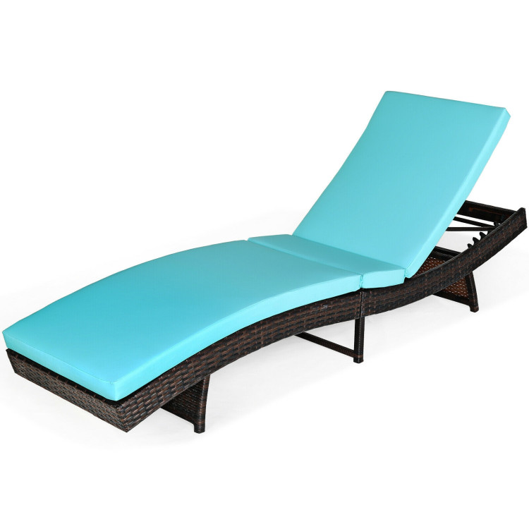 Patio Folding Adjustable Rattan Chaise Lounge Chair with Cushion-TurquoiseCostway Gallery View 3 of 12