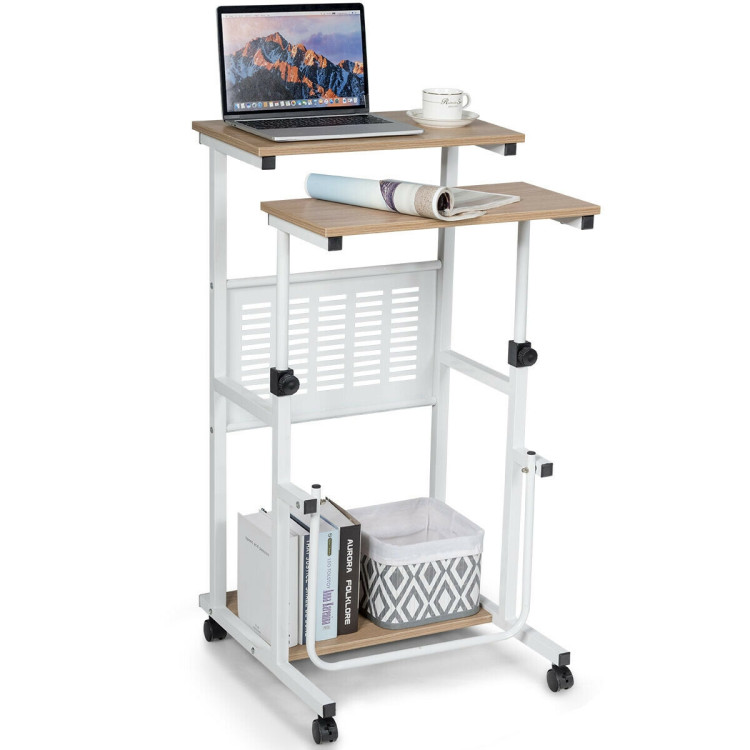 Height Adjustable Mobile Computer Stand-Up Desk with 2 ModesCostway Gallery View 8 of 11