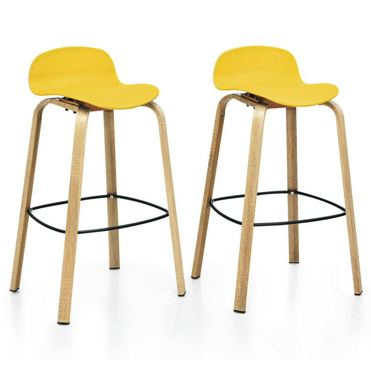 Set of 2 Modern Barstools Pub Chairs with Low Back and Metal Legs-YellowCostway Gallery View 1 of 12