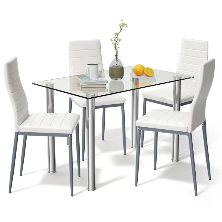 5 Pieces Dining Set with 4 PVC Leather ChairsCostway Gallery View 4 of 9