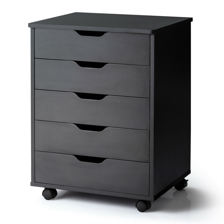 5 Drawer Mobile Lateral Filing Storage Home Office Floor Cabinet with Wheels-BlackCostway Gallery View 1 of 12