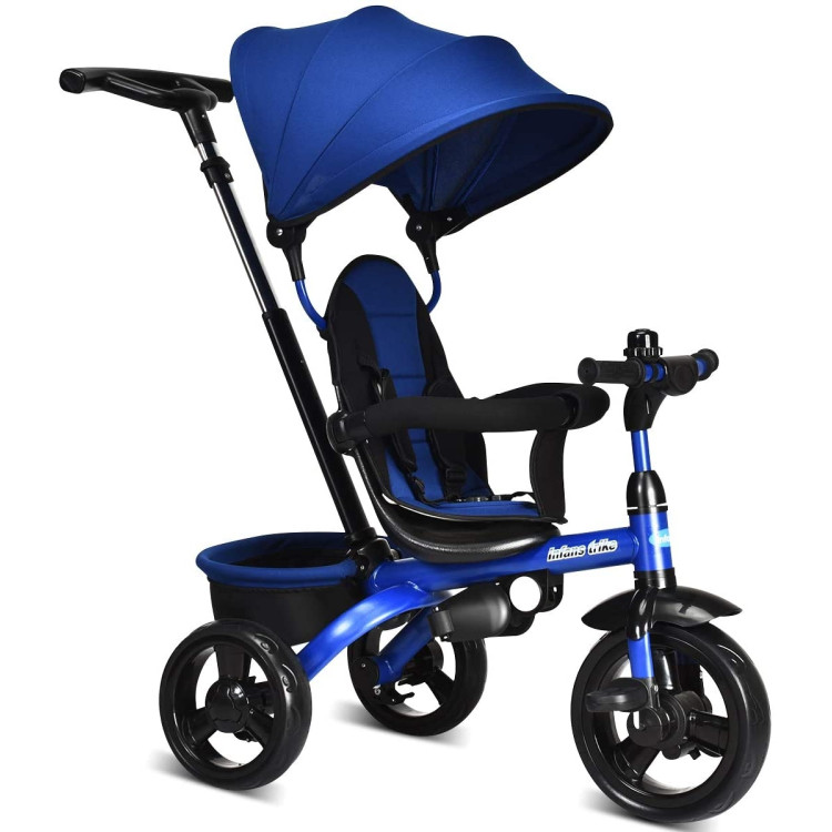 4-in-1 Kids Tricycle with Adjustable Push Handle-BlueCostway Gallery View 3 of 9