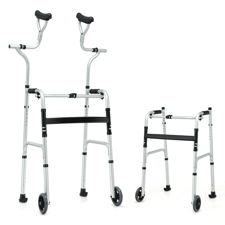 Foldable Rehabilitation Auxiliary Walker with 5 Inch WheelsCostway Gallery View 7 of 11