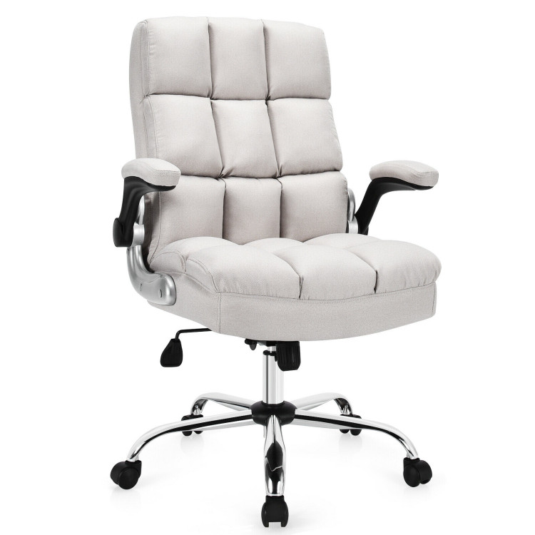 Adjustable Swivel Office Chair with High Back and Flip-up Arm for Home and Office-BeigeCostway Gallery View 3 of 13