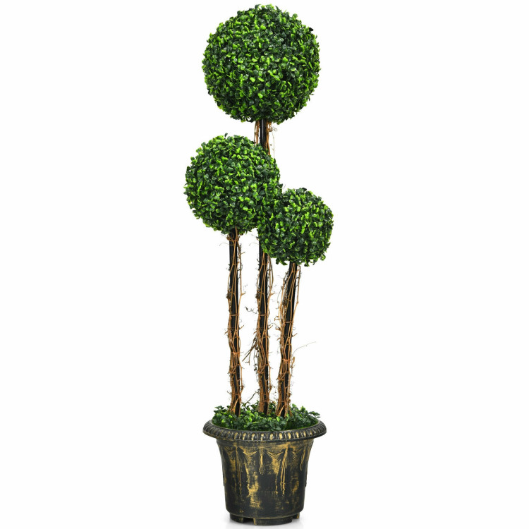 4 Feet Artificial UV Resistant Topiary Triple Ball Tree PlantCostway Gallery View 1 of 12