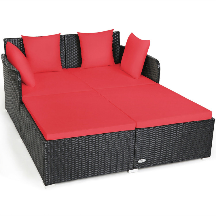 Outdoor Patio Rattan Daybed Thick Pillows Cushioned Sofa Furniture-RedCostway Gallery View 3 of 12