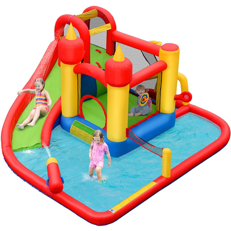 Inflatable Water Slide Jumper Bounce House with Ocean Ball without BlowerCostway Gallery View 3 of 8
