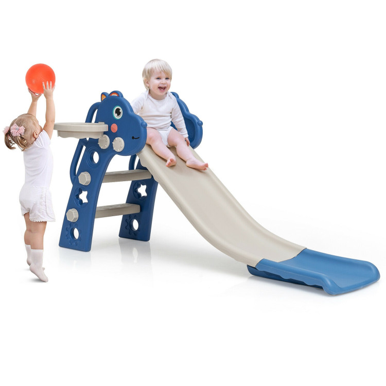 3-in-1 Kids Slide Baby Play Climber Slide Set with Basketball Hoop -BlueCostway Gallery View 9 of 12