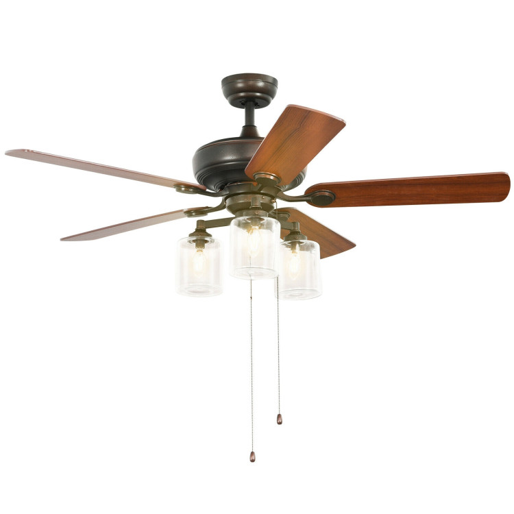52 Inch Ceiling Fan Light with Pull Chain and 5 Bronze Finished Reversible BladesCostway Gallery View 1 of 12
