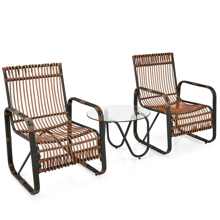 3 Pieces Patio Rattan Furniture Set with 2 Single Wicker Chairs and Glass Side TableCostway Gallery View 1 of 10