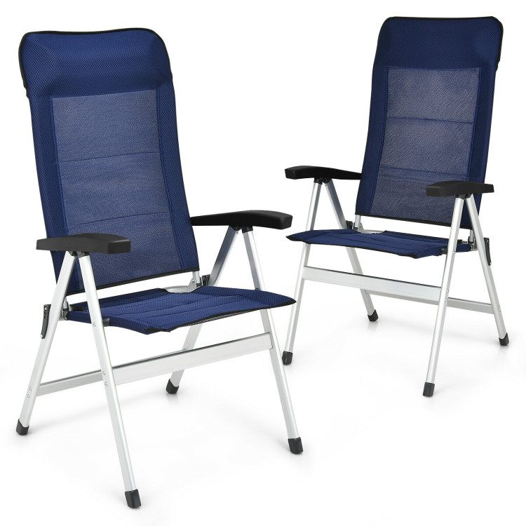 2Pcs Patio Dining Chair with Adjust Portable Headrest-BlueCostway Gallery View 4 of 12