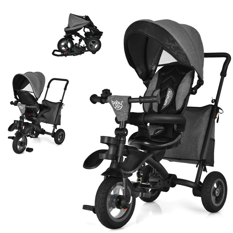 7-In-1 Baby Folding Tricycle Stroller with Rotatable Seat-GrayCostway Gallery View 1 of 4