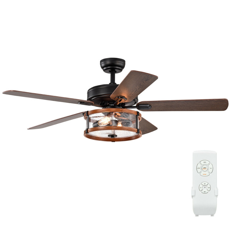 52" Retro Ceiling Fan Lamp with Glass Shade Reversible Blade Remote ControlCostway Gallery View 3 of 12