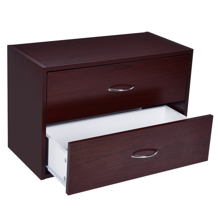 2-Drawer Dresser Horiztonal Organizer End Table Nightstand with Handle Wood-BrownCostway Gallery View 9 of 12