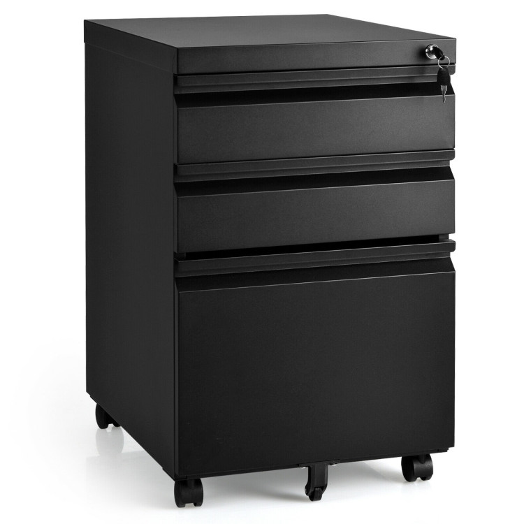 3-Drawer Mobile File Cabinet Stee with Lock-BlackCostway Gallery View 1 of 12