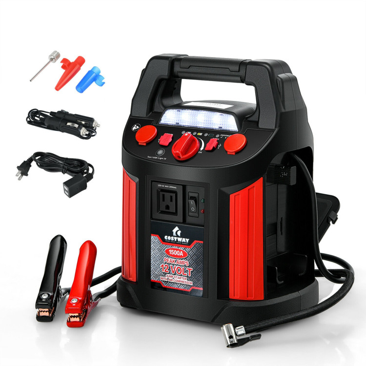 Jump Starter Air Compressor Power Bank Charger with LED Light and DC OutletCostway Gallery View 3 of 13