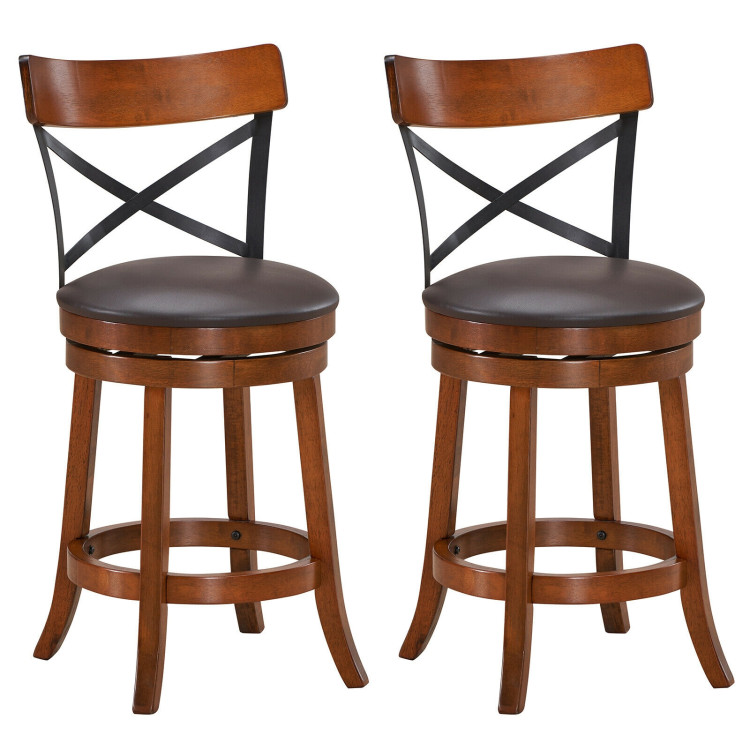 Set of 2 Bar Stools 360-Degree Swivel Dining Bar Chairs with Rubber Wood Legs-25 inchCostway Gallery View 1 of 12