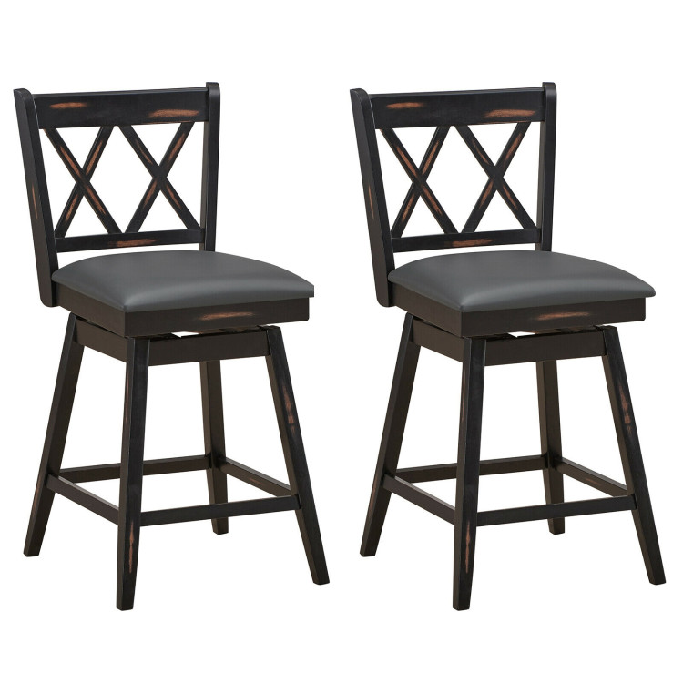 2 Pieces 24 Inch Swivel Counter Height Barstool Set with Rubber Wood Legs-BlackCostway Gallery View 1 of 11