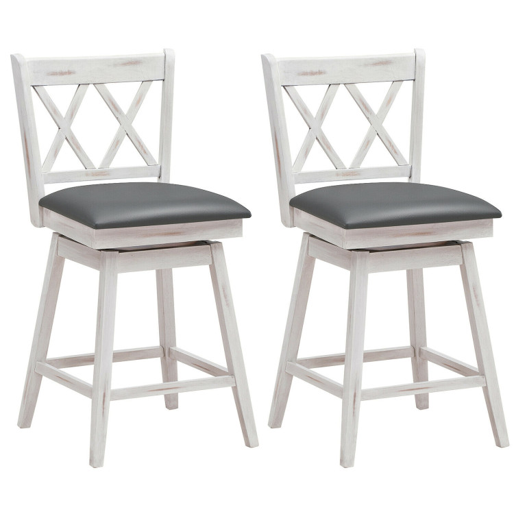 2 Pieces 24 Inch Swivel Counter Height Barstool Set with Rubber Wood Legs-WhiteCostway Gallery View 1 of 11
