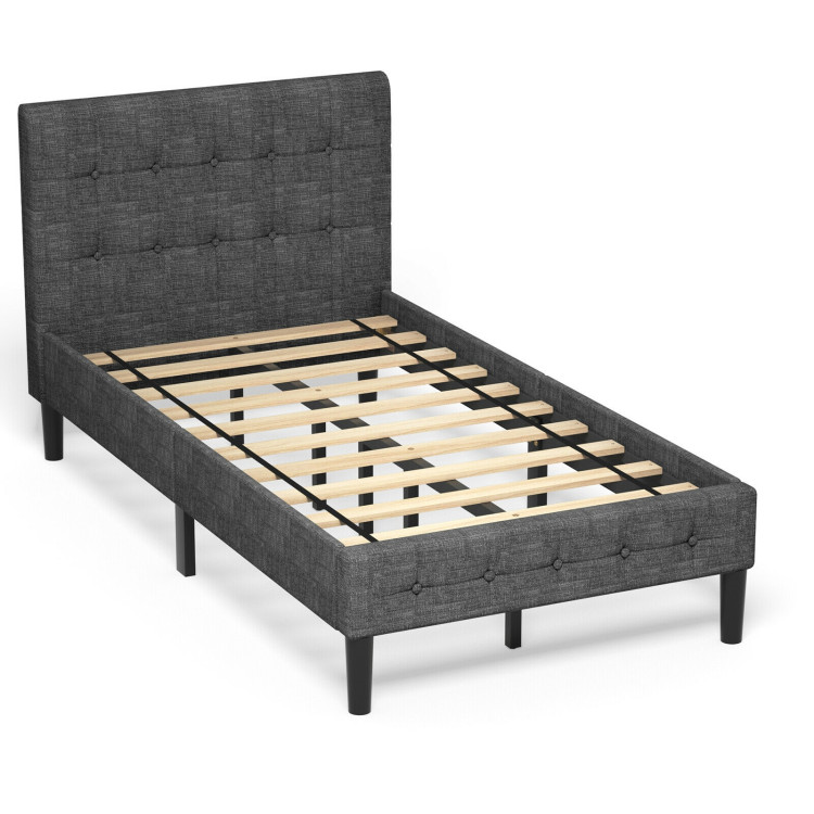 Platform Bed with Button Tufted Headboard-GrayCostway Gallery View 1 of 10