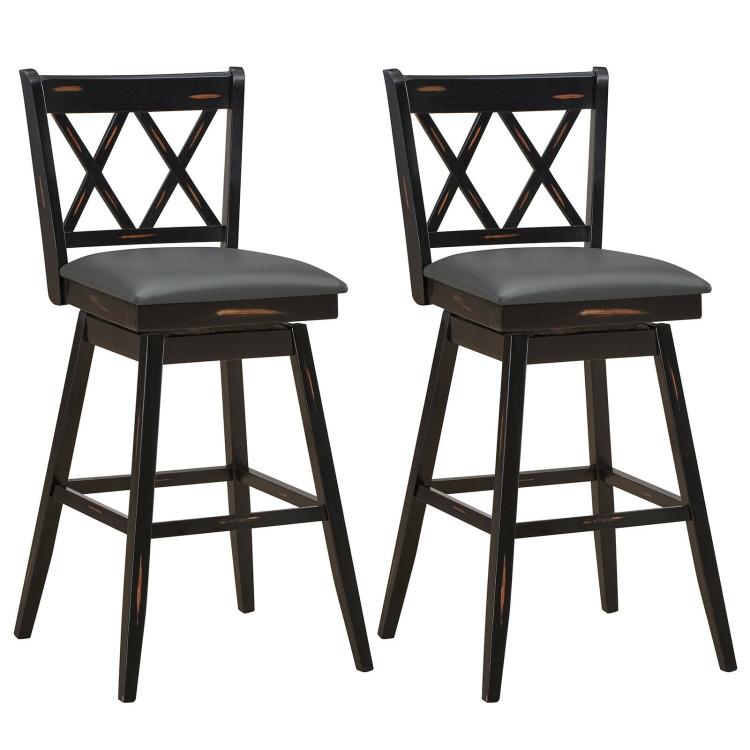 2 Pieces 29 Inches Swivel Counter Height Barstool Set with Rubber Wood Legs-BlackCostway Gallery View 3 of 11