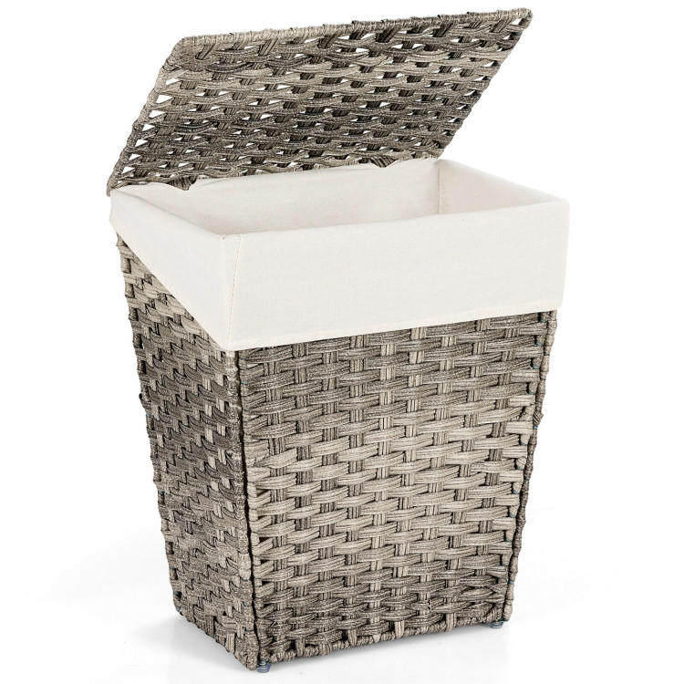 Foldable Handwoven Laundry Hamper with Removable Liner-GrayCostway Gallery View 3 of 12
