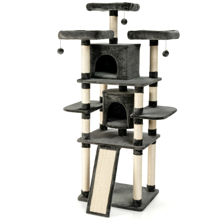67 Inch Multi-Level Cat Tree with Cozy Perches Kittens Play House-Dark GrayCostway Gallery View 7 of 12