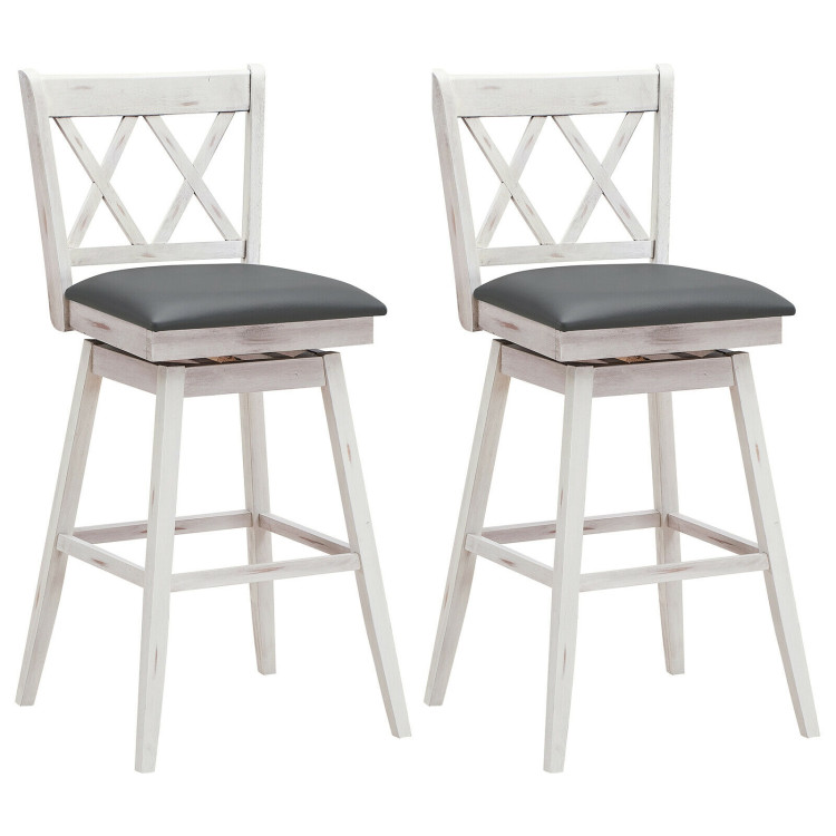 2 Pieces 29 Inches Swivel Counter Height Barstool Set with Rubber Wood Legs-WhiteCostway Gallery View 3 of 10
