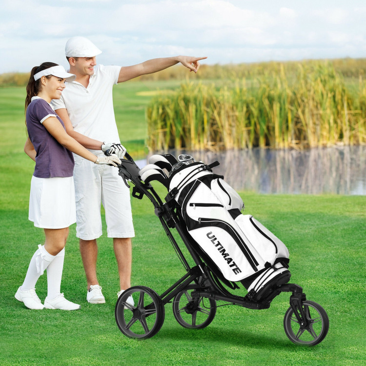 Folding Golf Push Cart with Scoreboard Adjustable Handle Swivel Wheel-GrayCostway Gallery View 3 of 12