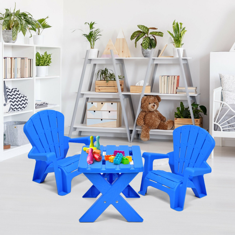 3-Piece Plastic Children Table Chair Set-BlueCostway Gallery View 2 of 12