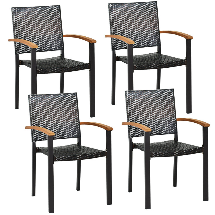 Set of 4 Outdoor Patio PE Rattan Dining Chairs with Powder-coated Steel FrameCostway Gallery View 1 of 12
