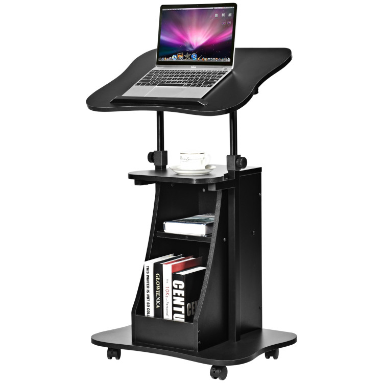 Sit-to-Stand Laptop Desk Cart Height Adjustable with Storage-BlackCostway Gallery View 7 of 13