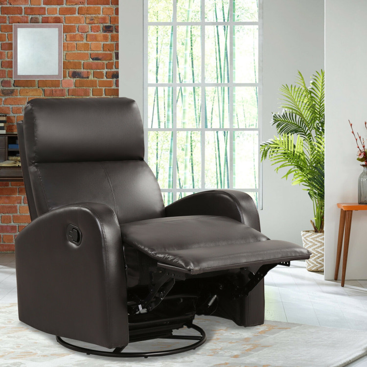 Leather Recliner Chair with 360° Swivel Glider and Padded Seat-BrownCostway Gallery View 1 of 12