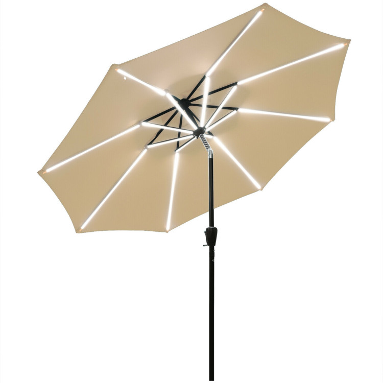 9Ft Solar LED Market Umbrella with Aluminum Crank Tilt 16 Strip Lights-BeigeCostway Gallery View 1 of 12