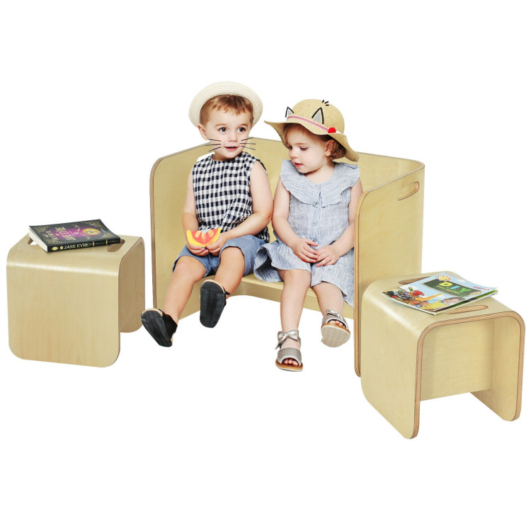 3 Pieces Kids Wooden Table and Chair Set Costway Gallery View 7 of 12