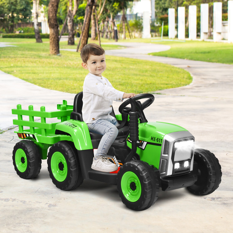 12V Ride on Tractor with 3-Gear-Shift Ground Loader for Kids 3+ Years Old-GreenCostway Gallery View 6 of 11