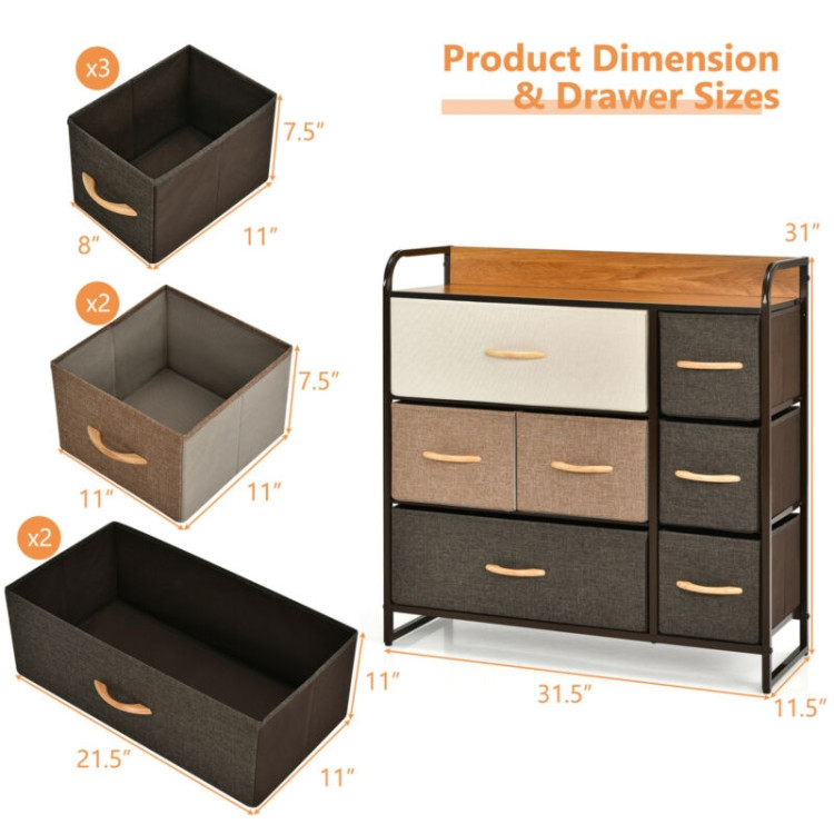 7 Drawer Tower Steel Frame and Wooden Top Dresser Storage Chest for BedroomCostway Gallery View 5 of 12