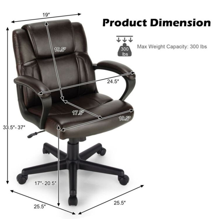  Adjustable Leather Executive Office Chair Computer Desk Chair with ArmrestCostway Gallery View 4 of 12