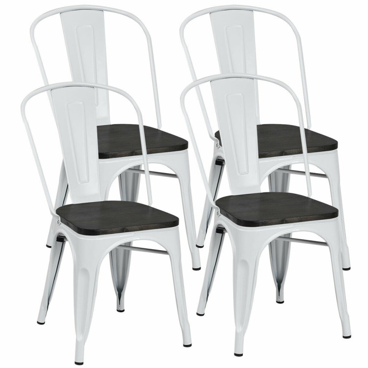 4 Pieces Tolix Style Metal Dining Chairs with Stackable Wood SeatCostway Gallery View 16 of 23