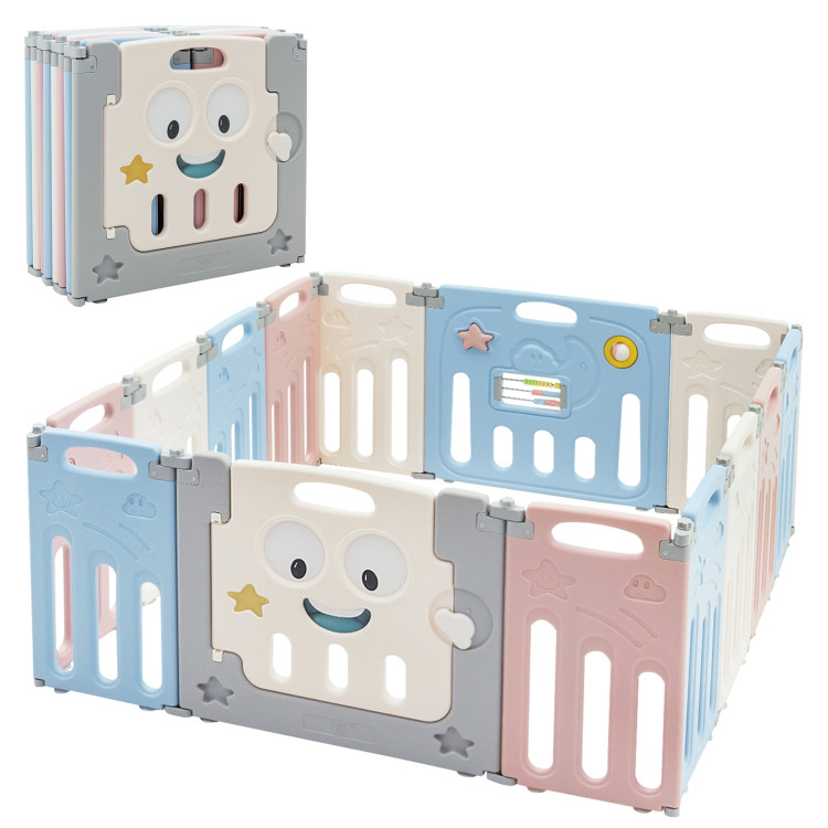 14-Panel Foldable Baby Playpen Kids Activity Centre-MulticolorCostway Gallery View 3 of 8