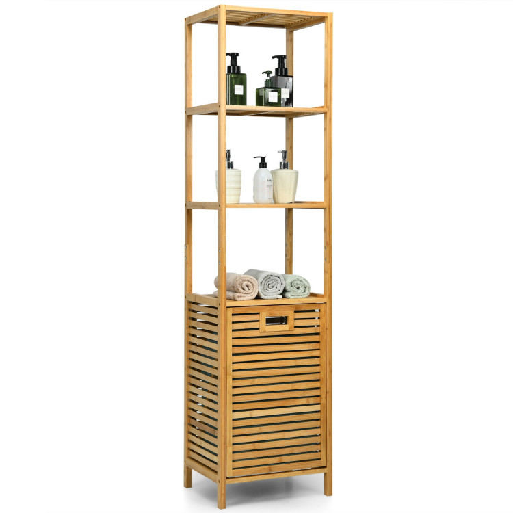 Bamboo Tower Hamper Organizer with 3-Tier Storage Shelves-NaturalCostway Gallery View 3 of 11