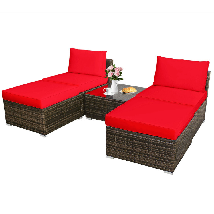 5 Pieces Patio Rattan Furniture Set with Cushioned Armless Sofa-RedCostway Gallery View 4 of 12