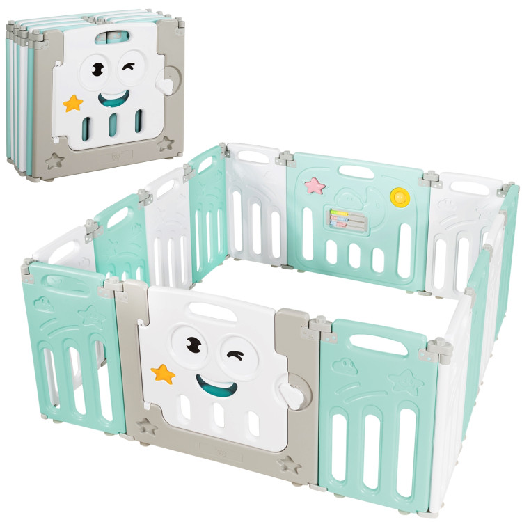 14-Panel Foldable Baby Playpen Kids Activity Centre with Lock Door - Gallery View 1 of 10