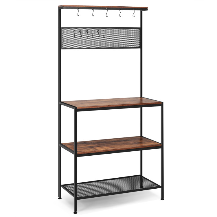 4-Tier Kitchen Rack Stand with Hooks and Mesh PanelCostway Gallery View 1 of 12