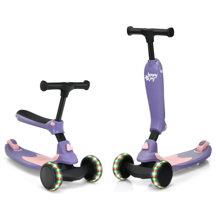 2-in-1 Kids Kick Scooter with Flash Wheels for Girls and Boys from 1.5 to 6 Years Old-PurpleCostway Gallery View 3 of 10