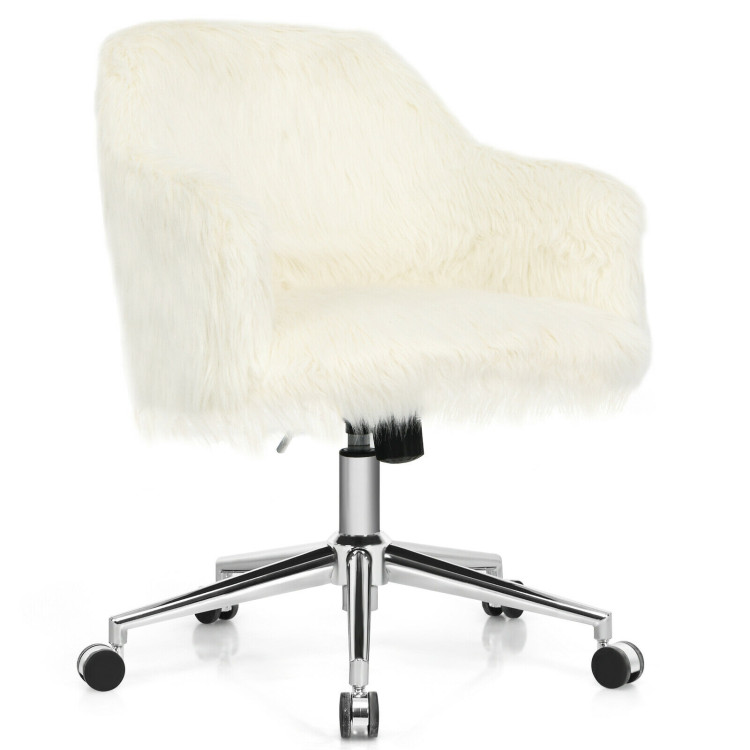 Modern Fluffy Faux Fur Vanity Office Chair for Teens Girls-BeigeCostway Gallery View 3 of 12