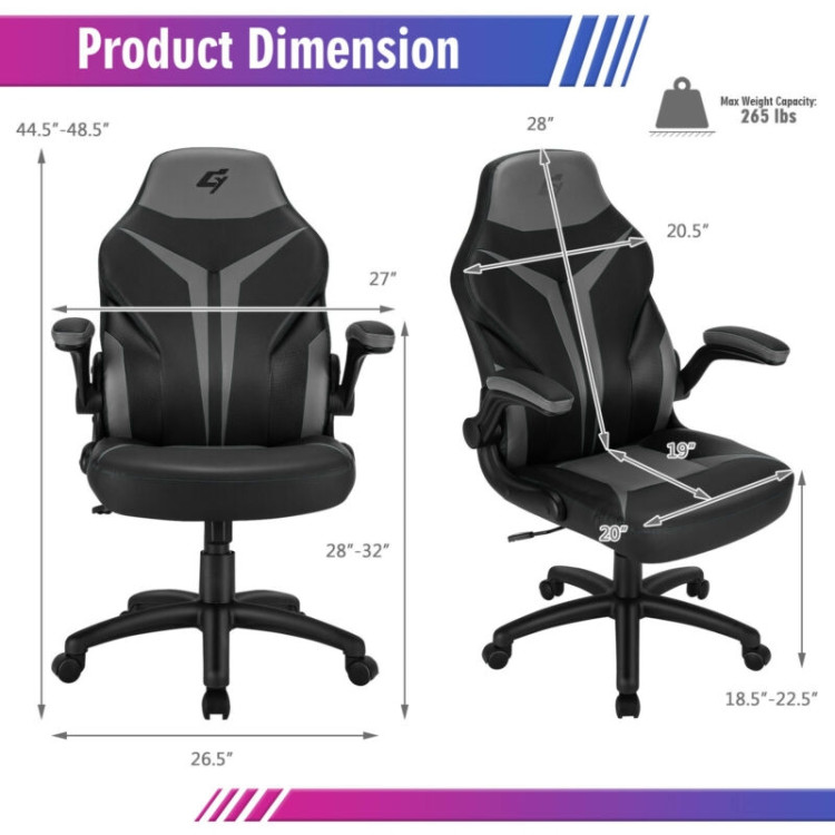 Height Adjustable Swivel High Back Gaming Chair Computer Office Chair-GrayCostway Gallery View 4 of 12
