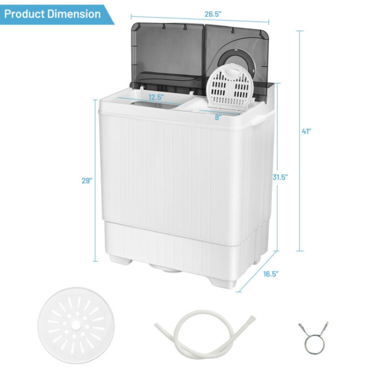 26 Pound Portable Semi-automatic Washing Machine with Built-in Drain Pump-GrayCostway Gallery View 4 of 12
